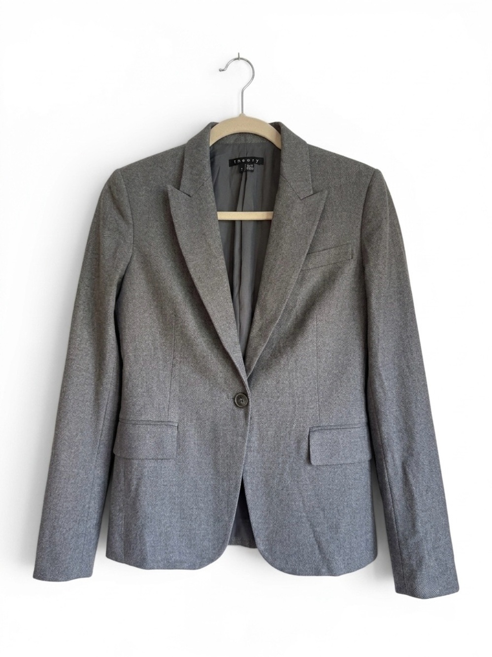 THEORY Dief Pure Flannel Wool Blazer Grey Size 2 - Picture 2 of 11